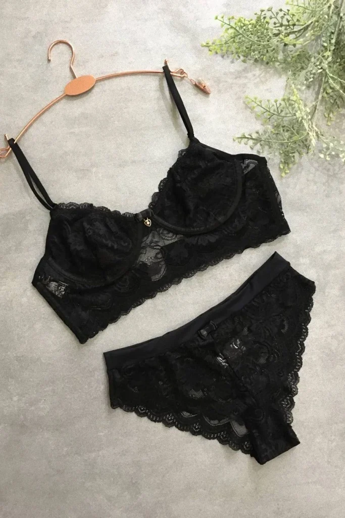 Black Unpadded Lace Lingerie Set · view 6