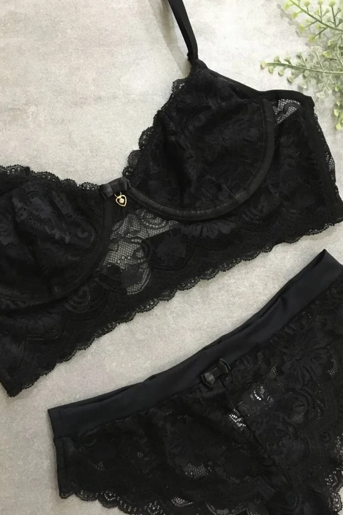 Black Unpadded Lace Lingerie Set · view 7