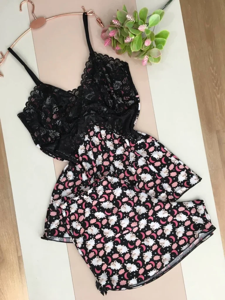 Printed Liganete and Lace Sleep Set · view 3