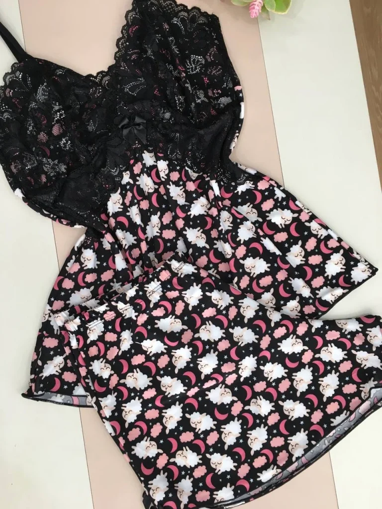 Printed Liganete and Lace Sleep Set · view 4