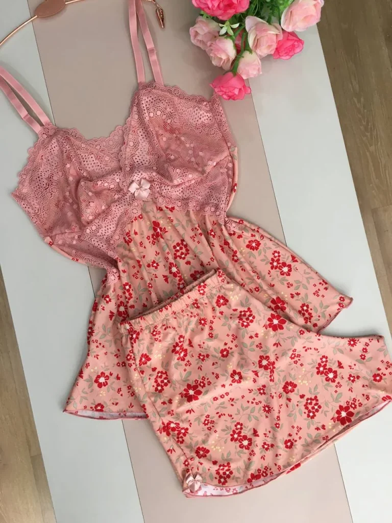 Printed Liganete and Lace Sleep Set · view 5