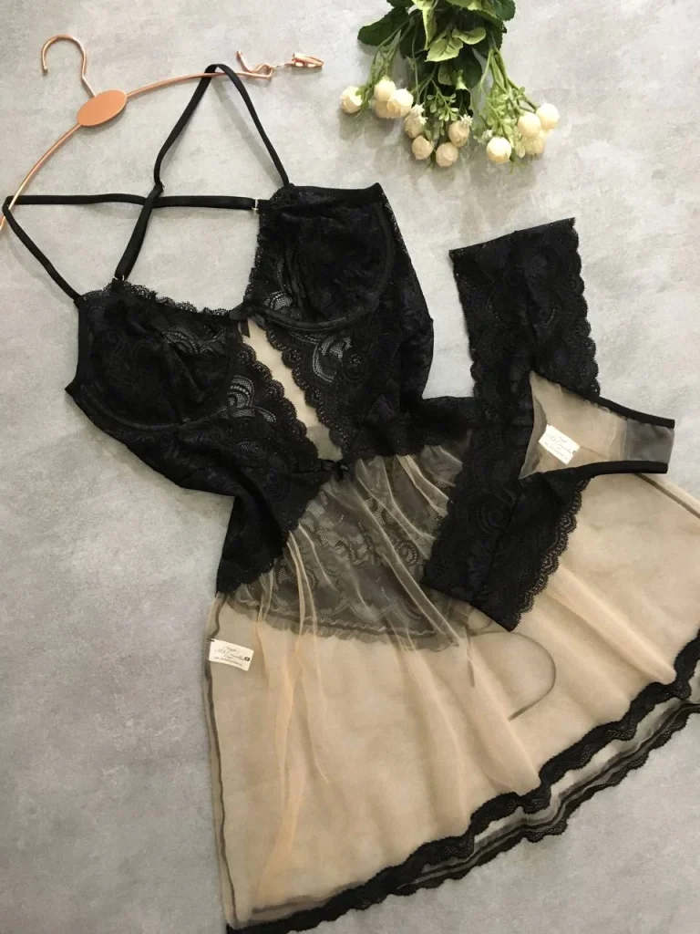 Underwired Tulle and Lace Chemise Set · view 5