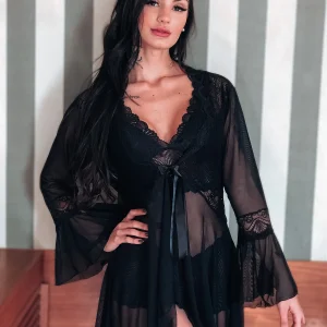 Tulle and Lace Tie Robe - view 1
