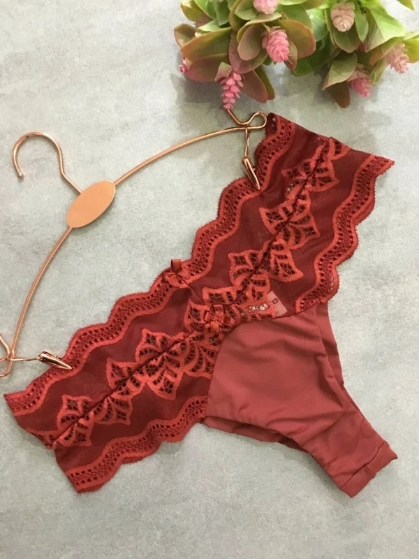 High-rise Microfibre and Lace Thong - view 1