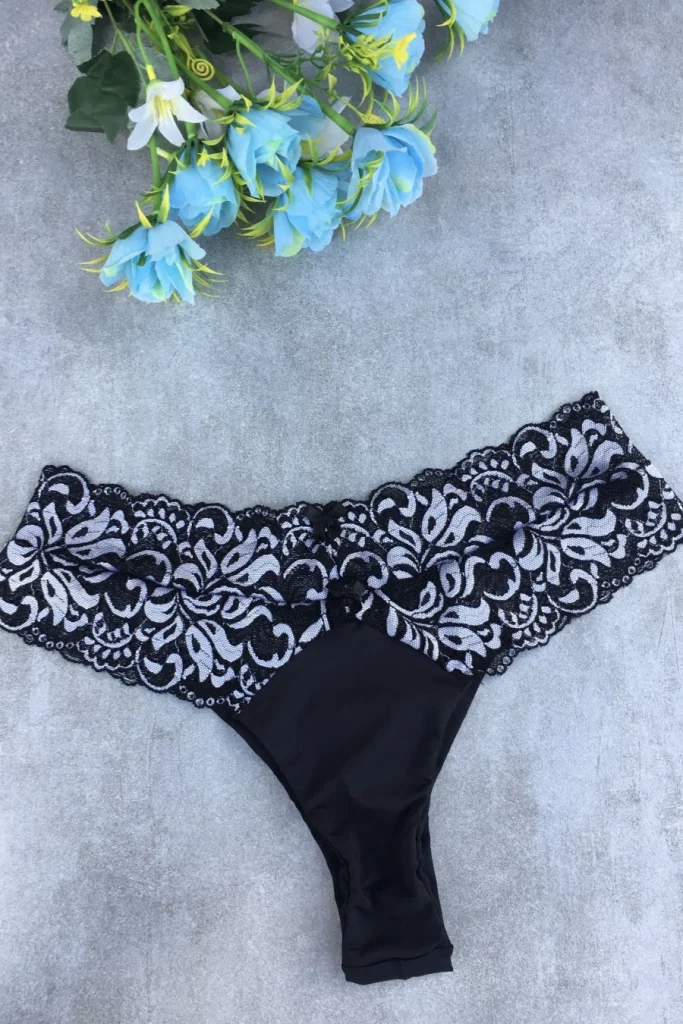 High-rise Microfibre and Lace Thong · view 4
