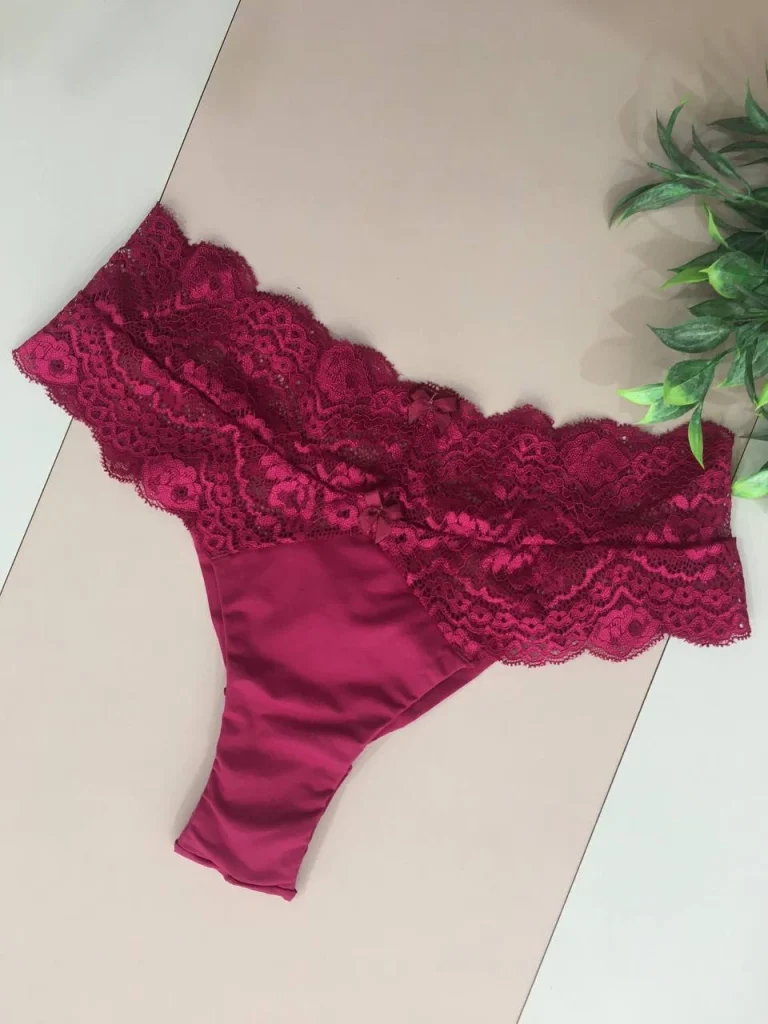 High-rise Microfibre and Lace Thong · view 9