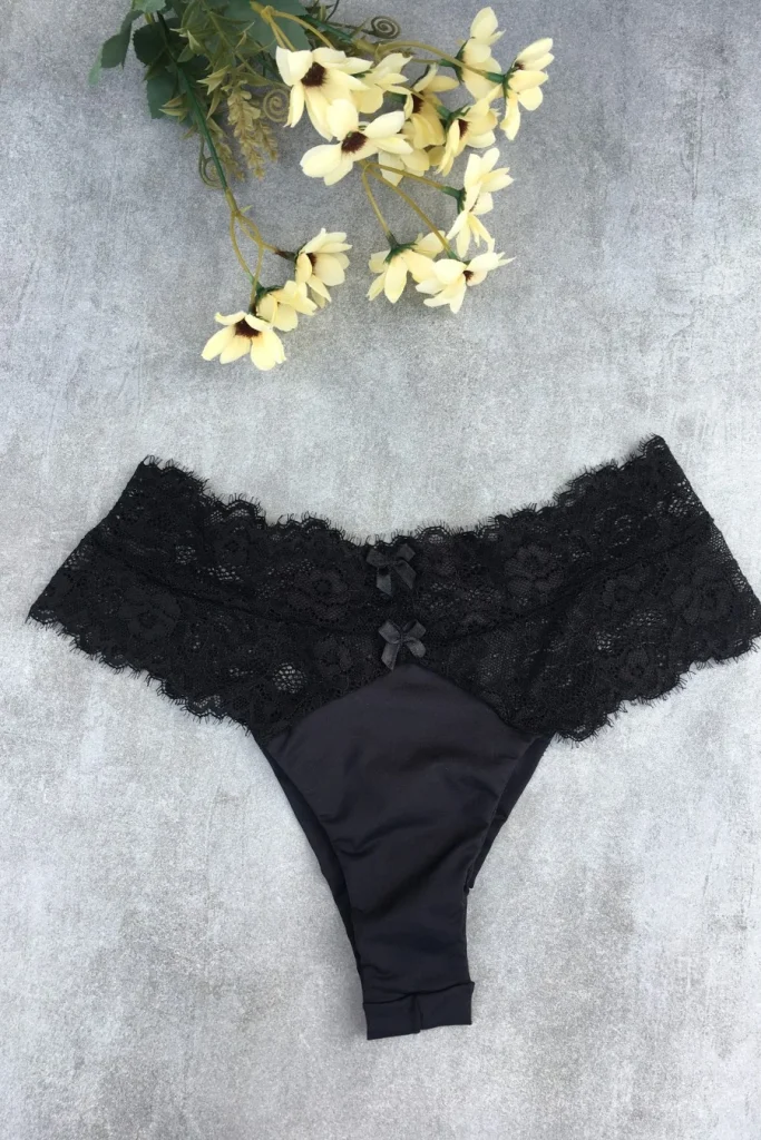 High-rise Microfibre and Lace Thong · view 14