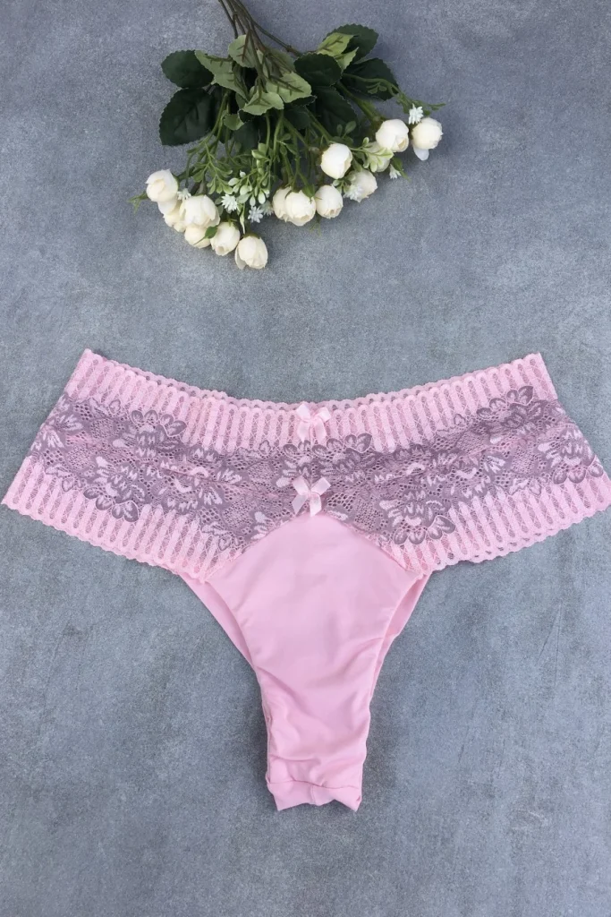 High-rise Microfibre and Lace Thong · view 16